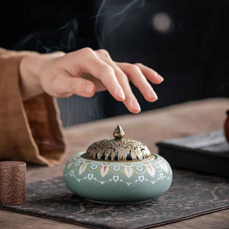 Colour Enamels Plate Incense Burner Home Indoor Aromatherapy Furnace Tea Ceremony Ornament Short Ai Zhu Box Accessories Supplies