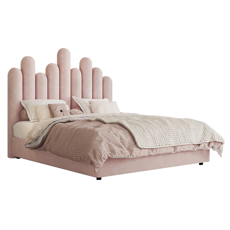 #@Cheap Modern Customized pink Gray Unique Upholstery Bed Design