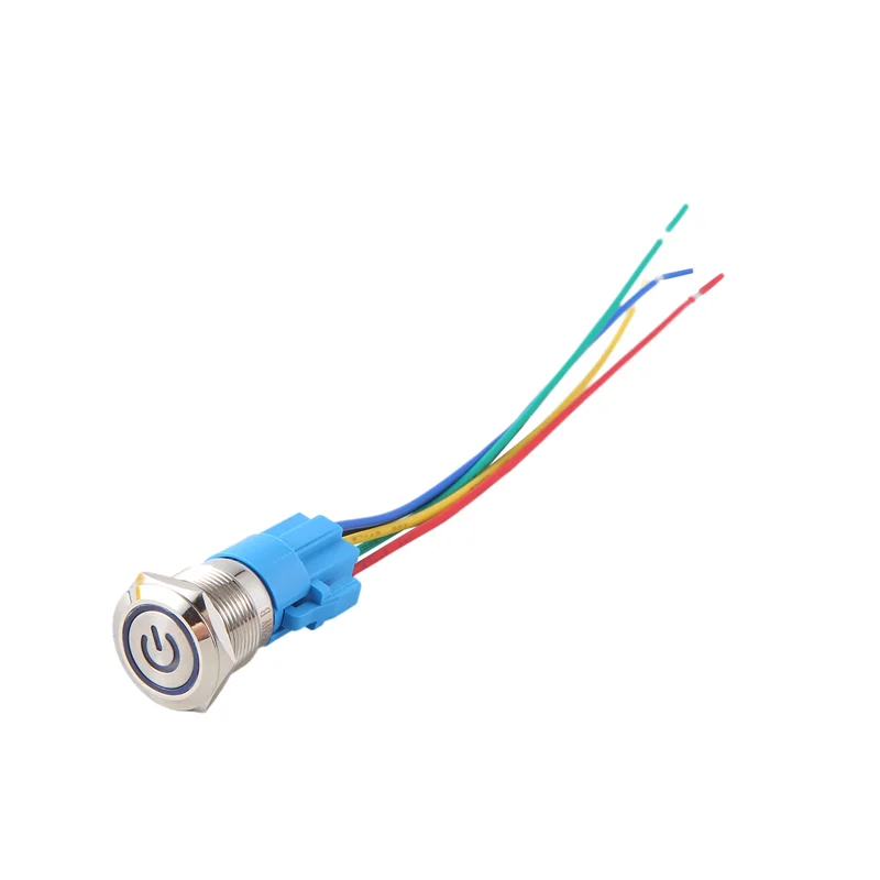 BAAG-5PCS Metal Push Button Switch 12V 19Mm Ring Lamp Power Symbol Waterproof LED Light Self Lock Reset With Connector