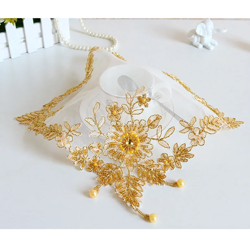 Luxury Christmas flower gold beads lace Embroidery bed Table Runner flag cloth cover kitchen Table decoration and accessories