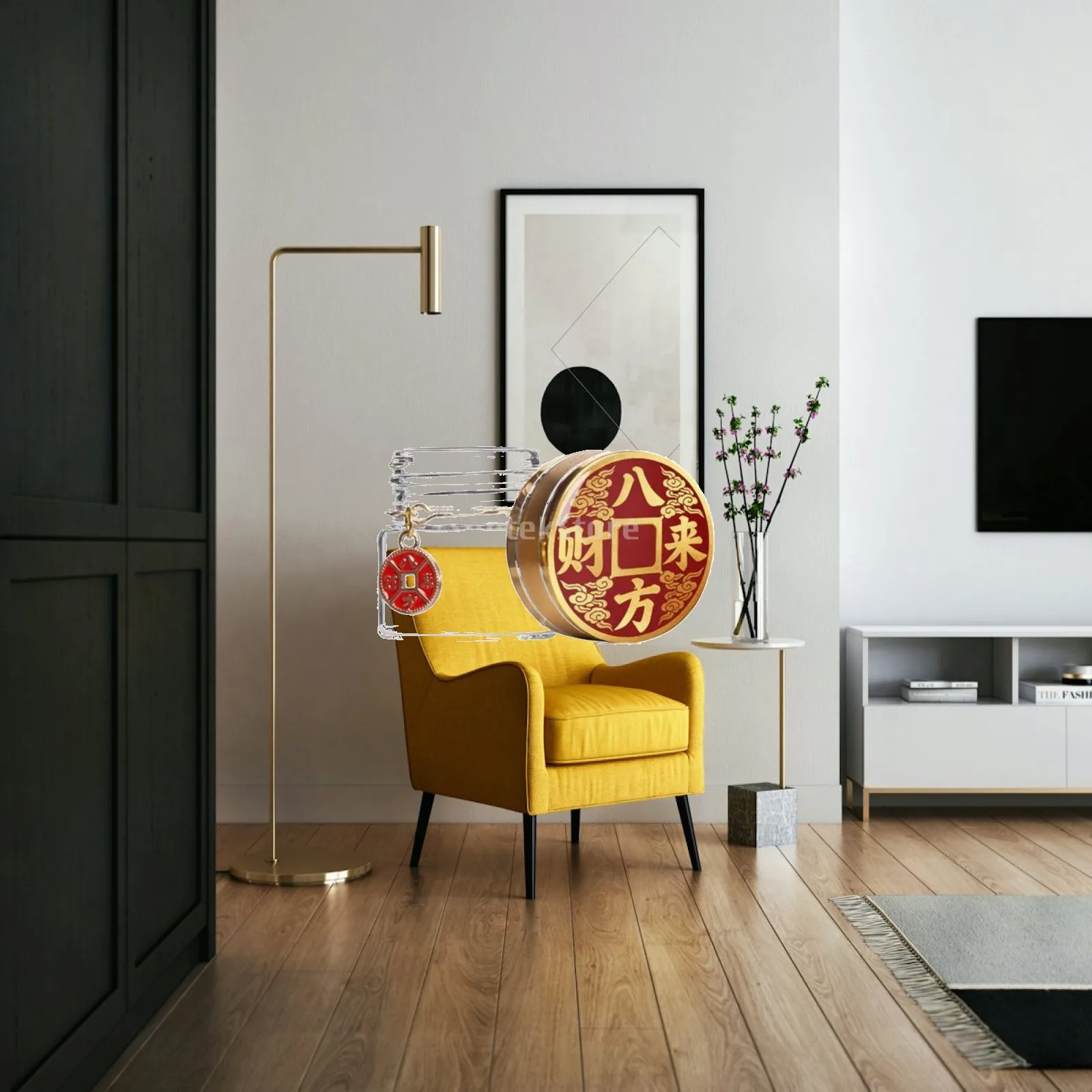 Compact Glass Storage Container with Auspicious Symbol Lid for Golden Beans Jewelry Tiny Charms Versatile Home Office Decor