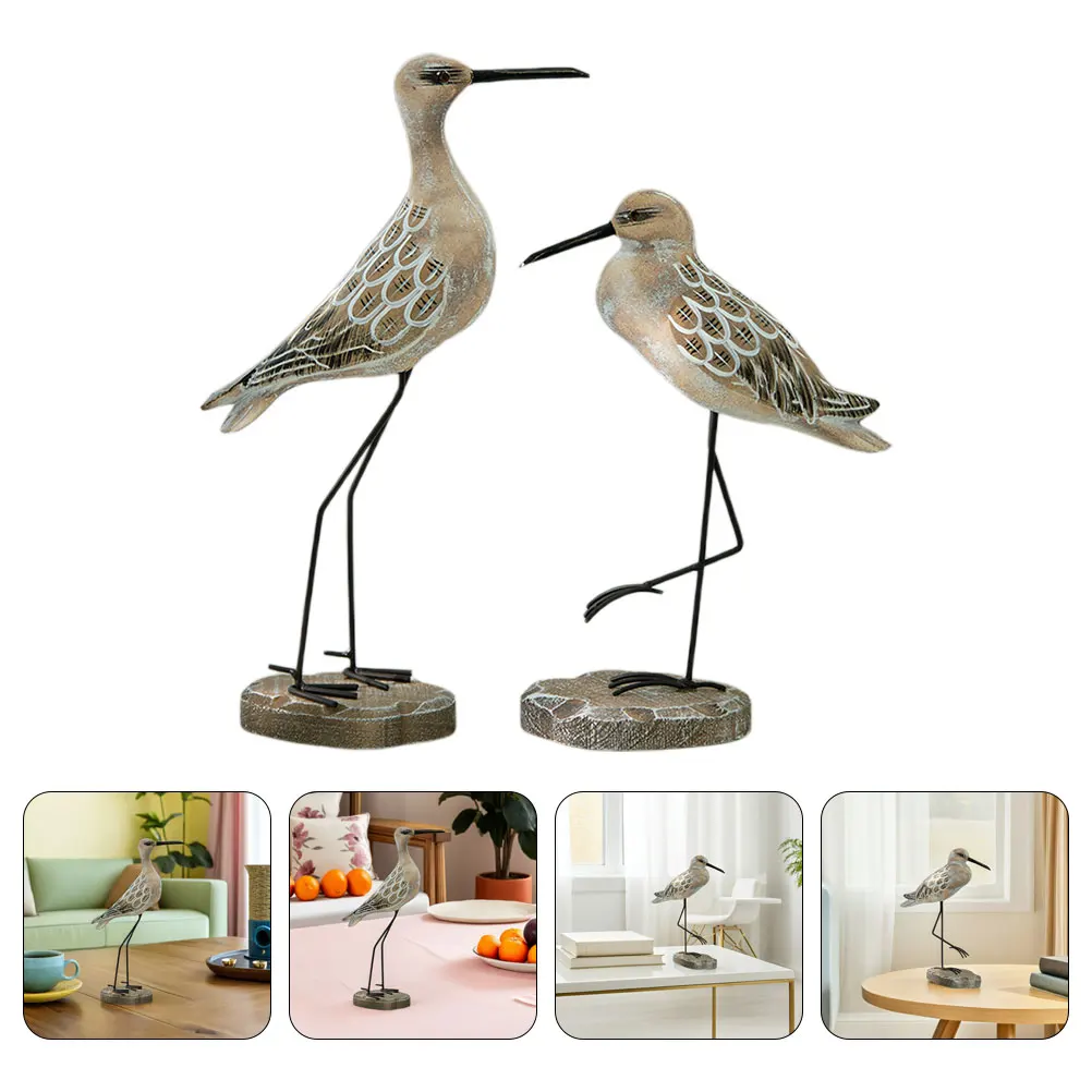 

2Pcs Retro Sea Bird Ornament Wooden Desktop Decoration Long Legged Bird Figure for Indoor Outdoor Space Garden Decoration