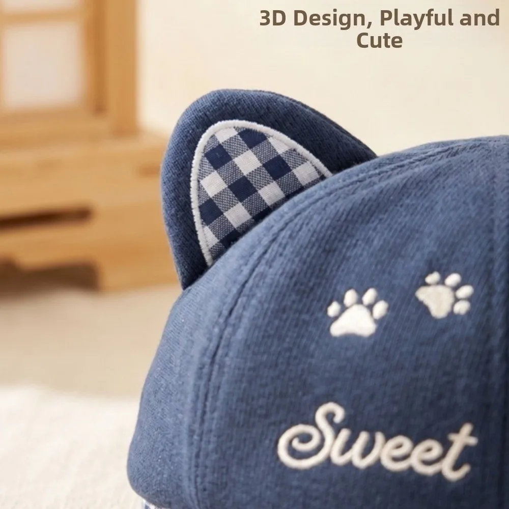 Cat Paw Pattern Cat Ears Beret Cap Autumn and Winter Japanese Style Women Octagonal Hat Plaid Y2k Streetwear Newsboy Hat