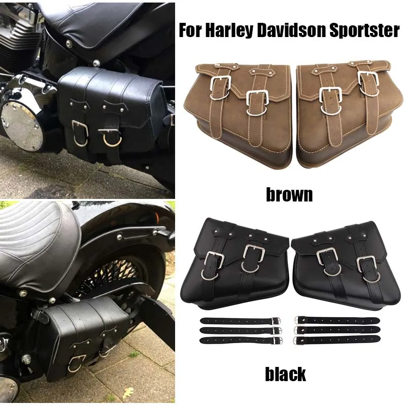 

Motorcycle Black/Brown PU Leather Saddle Bags Side Tool Luggage Pouchout door Luggage Part Fit For Harley Sportster XL883 1200