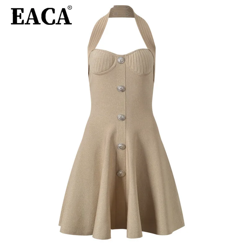 

EACA 2025 Spring And Summer New Women's Light Luxury Silver Buckle Collared Dress Slimming Temperament All Matching Thin Skirt