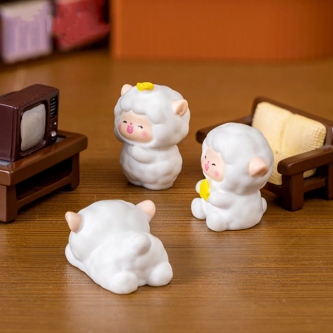 Figurines Miniatures Cute Cartoon White Sheep Micro Landscape Ornaments For Home Decorations Decor For Room Desktop Accessories