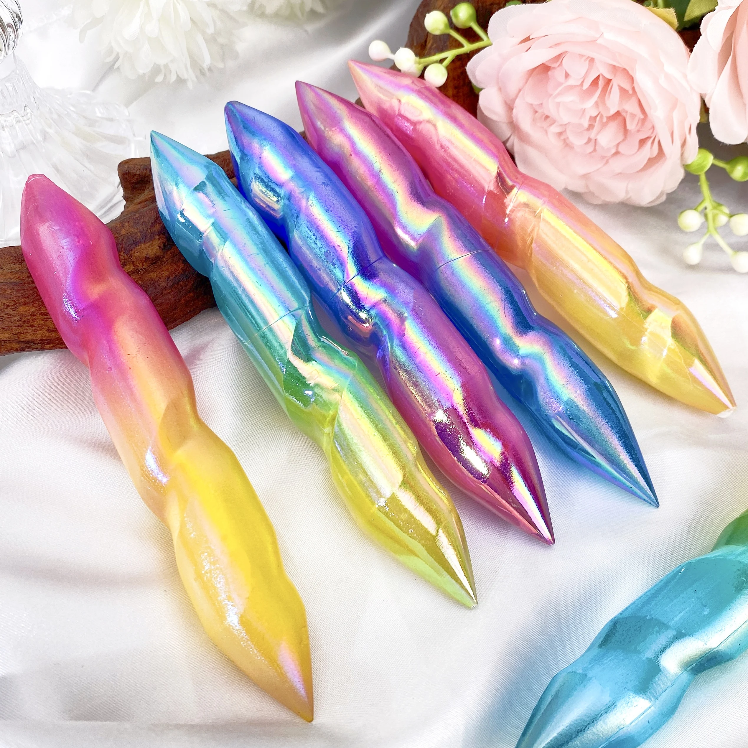 Random 1PC High Quality Natural Aura Spiral Selenite Rod,Men Gift,Women Gift,Scene Decoration,Table Decoration.
