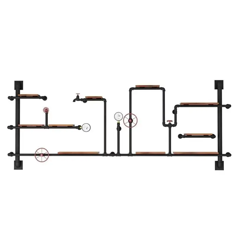 

Настенная полка из кованого железа в стиле ретро, промышленный ветер, большая водопроводная труба, креативная винная полка, настенная книжная полка, декоративная перегородка из цельного дерева