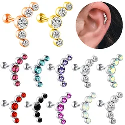 Piercing de cristal para cartílago para mujer, pendiente de hélice, barra de acero inoxidable, Tragus, joyería Daith de racimo, 1 unidad