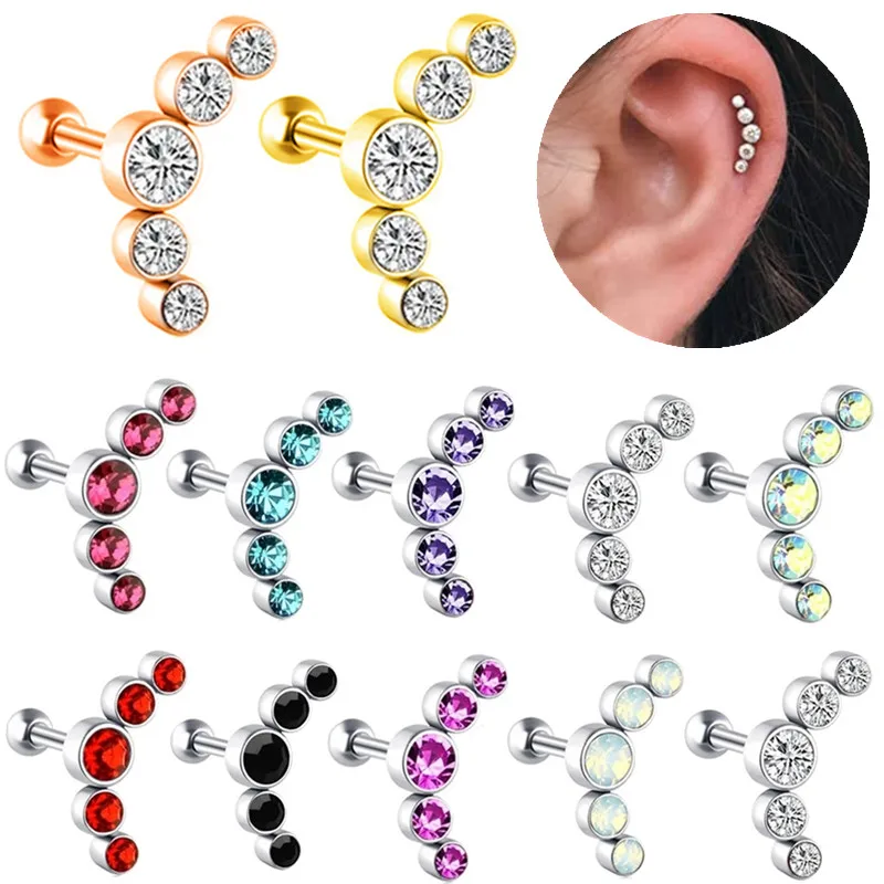 1 sztuk kryształ chrząstka Piercing Helix kolczyk Stud sztanga ze stali nierdzewnej Tragus stadniny kolczyki klaster Daith biżuteria dla kobiet