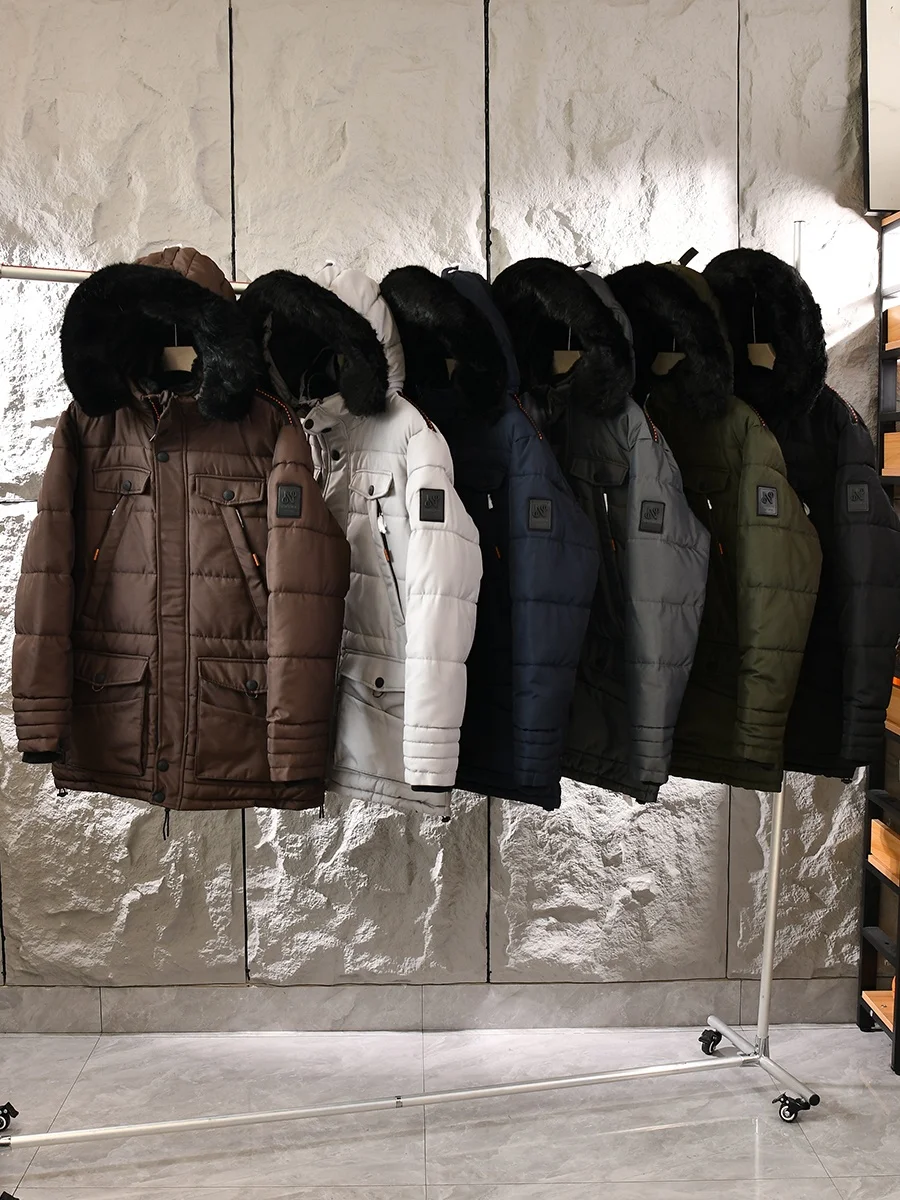 Heavyweight Winter Parka Jacket for Men Thickened Outdoor Warm Cotton Clothes Standard Fit Youth Fashion Detachable Hood Zipp...