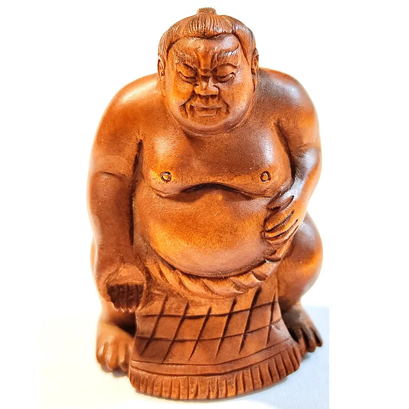 

Y8307- 2" Hand Carved Boxwood Netsuke Figurine Carving - Japanese Wrestler Man