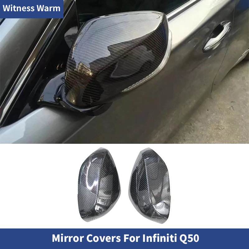 Carbon Fiber Car Stick-up Mirror Cap Cover Trim for Infiniti Q50 Side Mirror Covers Mask 2014 2015 2016 2017 2018 2019