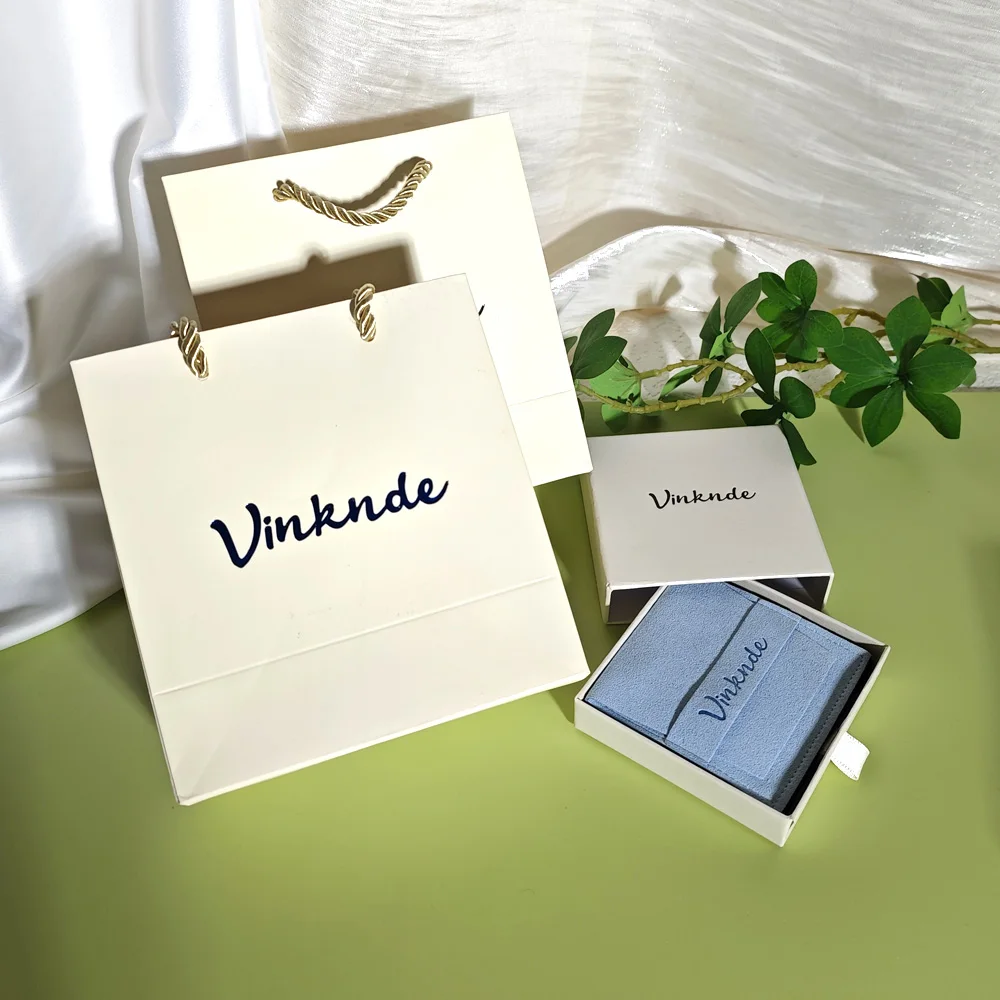 

Beige Gift Bags with Handles Custom Logo Small Kraft Paper Bag Rings Earrings Jewelry Drawer Boxes Micrfoiber Bracelet Dust Sack