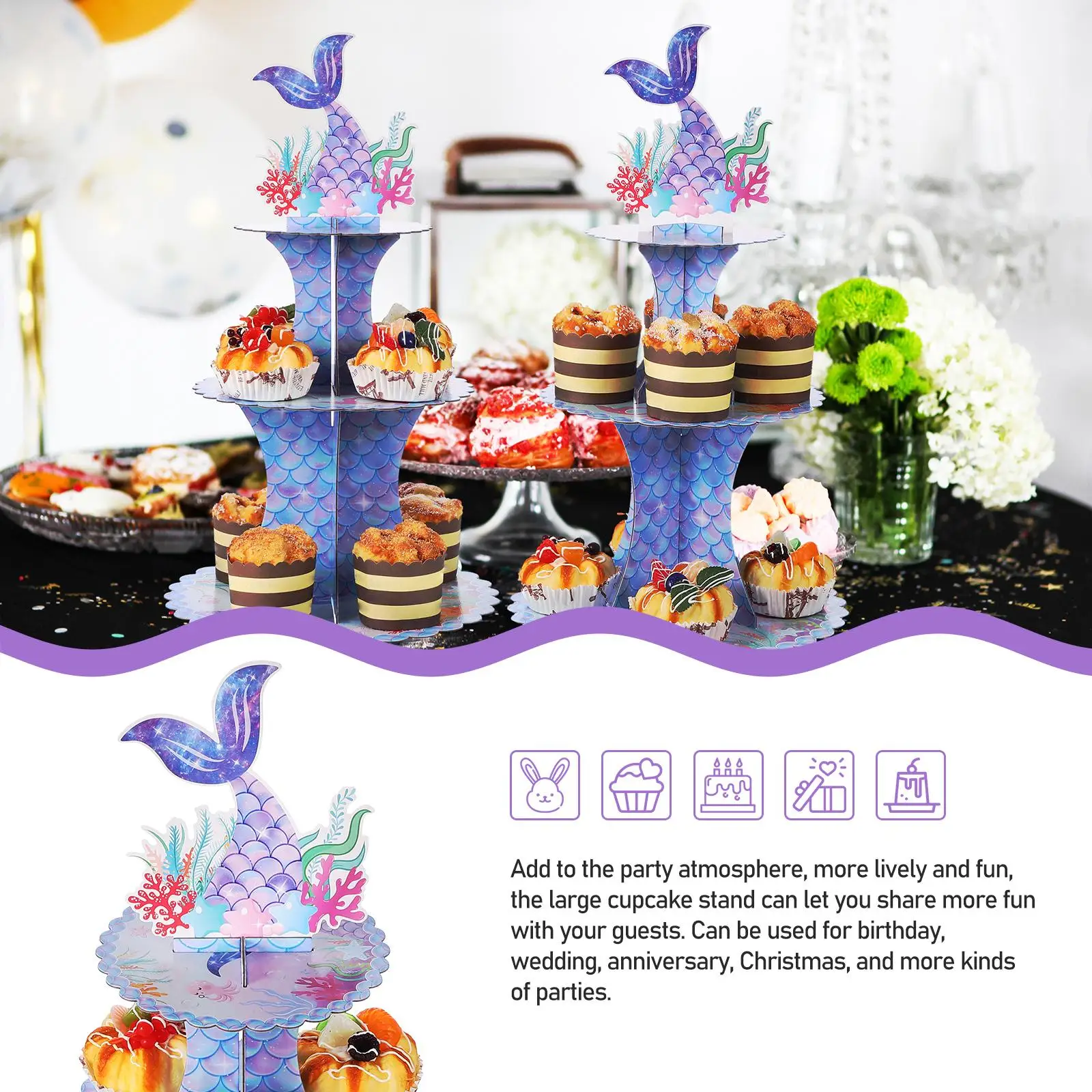 Cupcake Display Stands, Titular Festa Sobremesa, Snack Cake Servindo Stands, 2pcs