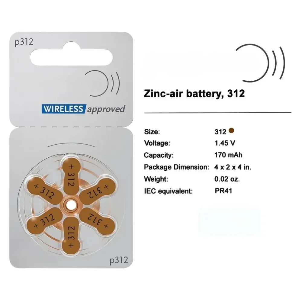 

Size 312 Zinc Air Hearing Aid Batteries Zinc Air 60 PCS 10A 10 PR70 For BTE CIC RIC OE Hearing Aids Battery