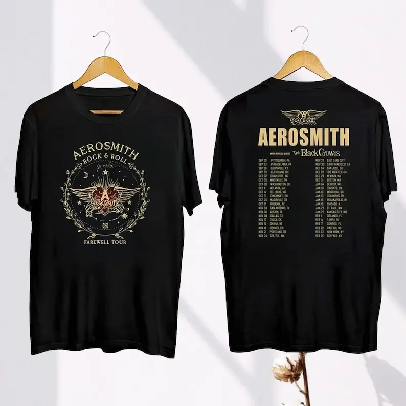 Aerosmith Peace Out Farewell Tour 2024-2025 Cotton T-shirt Fan Gift Aerosmith Rock Band Merch Shirt 90s Vintage Clothing Y2K Top