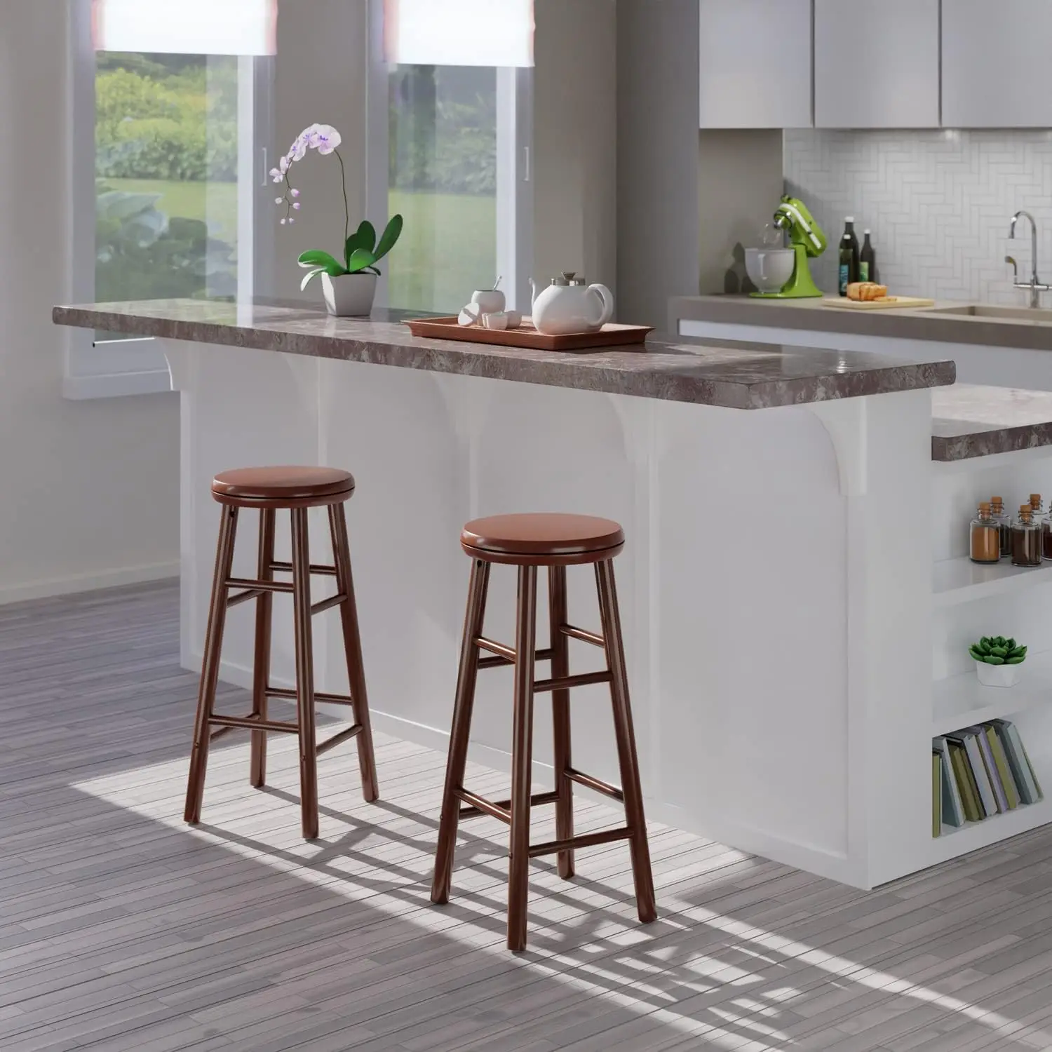 Shelby-Swivel Bar Stools, madeira maciça, noz, 30 polegadas, 2 peças