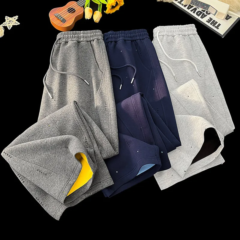 

Men's Fashion Hollow Out Sweatpants Spring Autumn Drawstring Splicing Loose Pants American Casual High Street Male Trousers