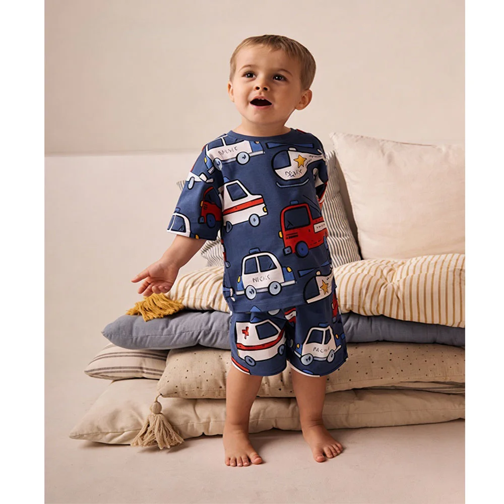 New Style 3-8T Kids Boys 2 PCS Sets Baby Outfits Summer Tops + Shorts Cars Short Sleeve Children's Clothing Set Toddler Outfits