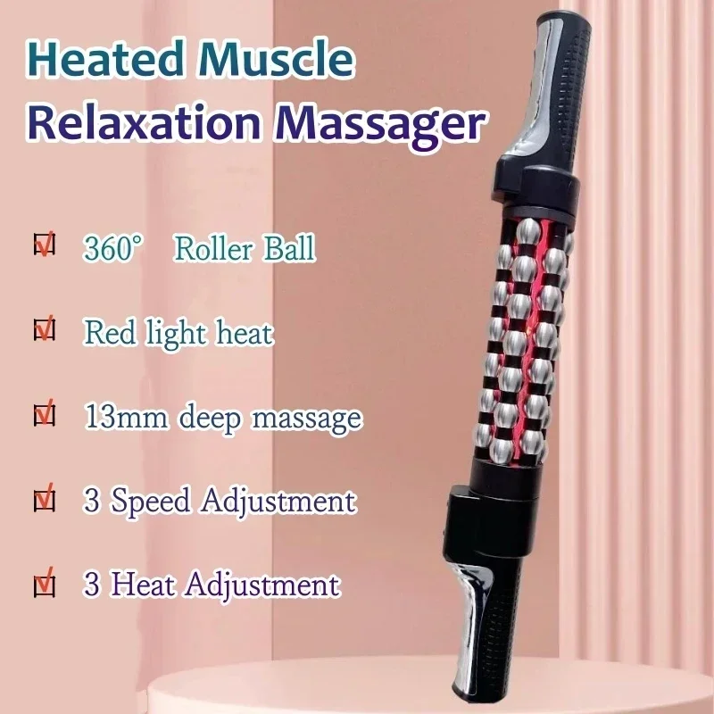 Red Light Heated Massage Device Roll Massager 360° Rotating Lymphatic Drainage Roller for Body Anti Cellulite Slimming Massager