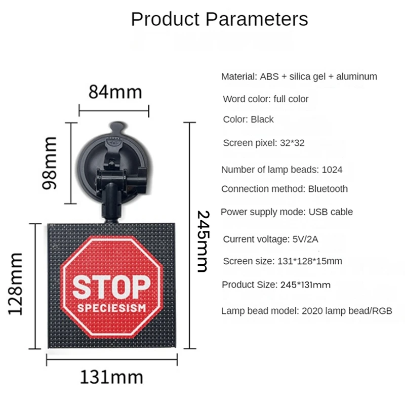 Smart LED Pixel Display Car LED Display Screen Bluetooth APP Control Full Color 32X32 On Car Rear Window