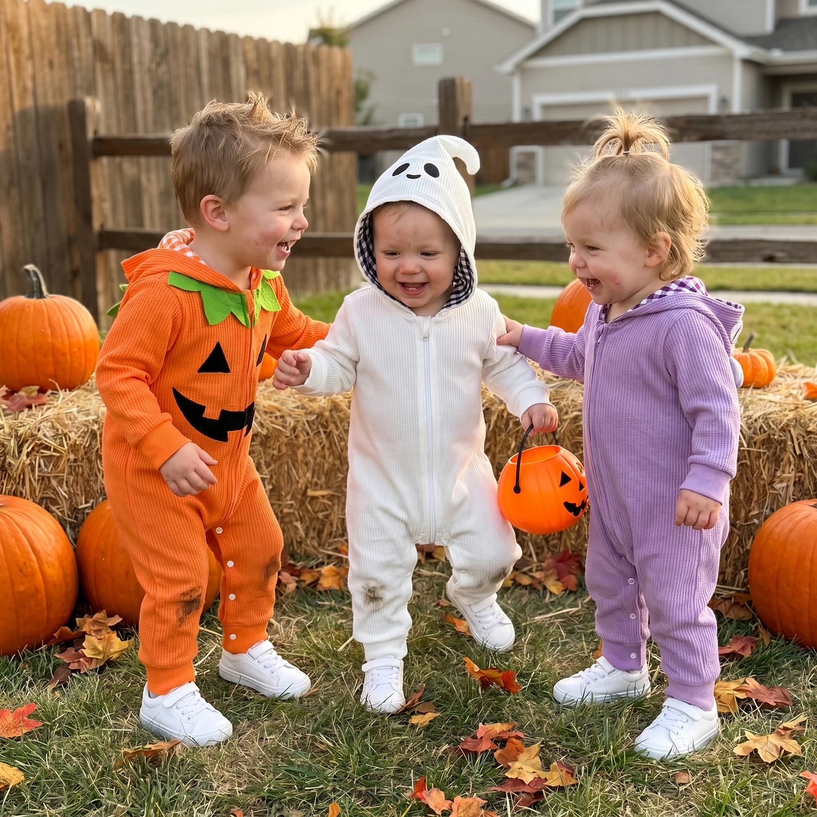 2026 Early Autumn Toddler Baby Hooded Zip-up Jumpsuit Infant Halloween Costume Adorable Long Sleeve Hooded Zipper Rompers