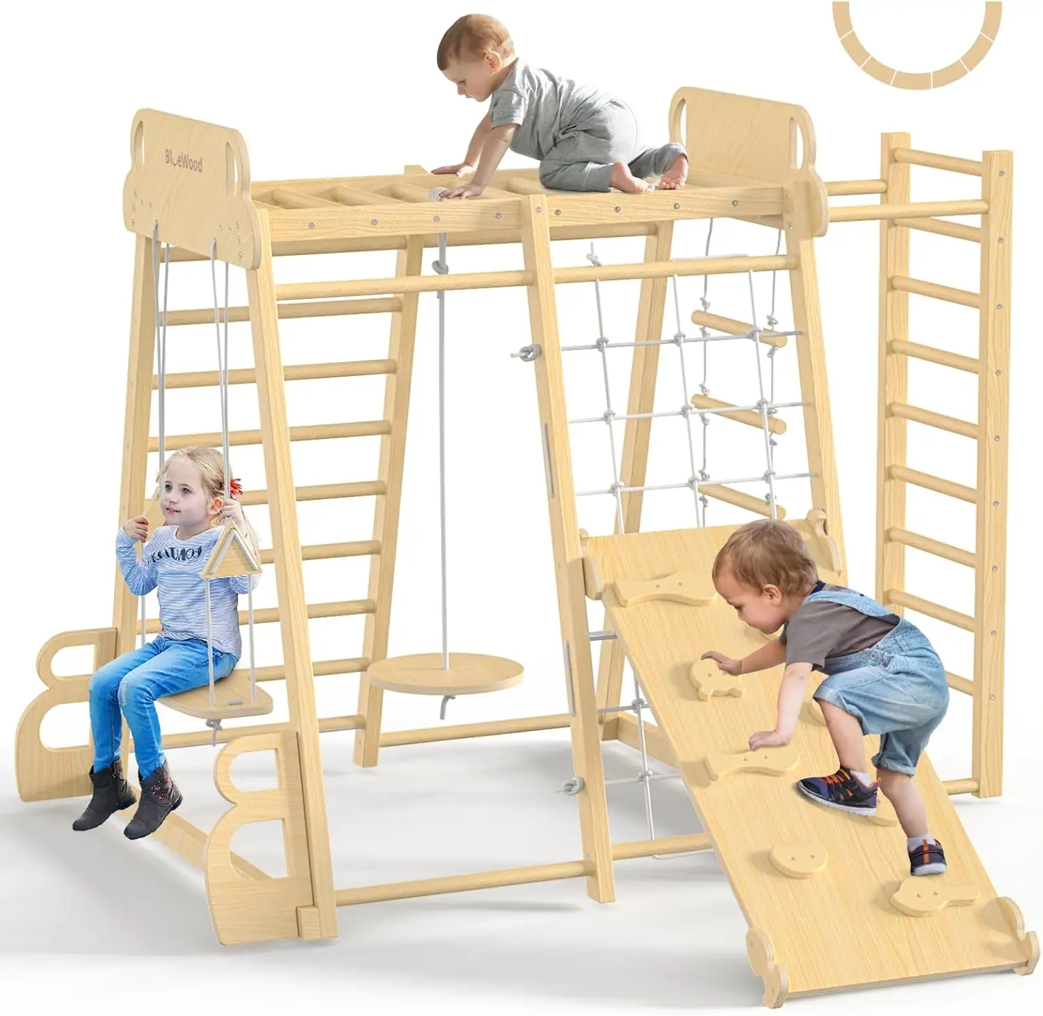 Giocattoli da arrampicata per bambini per parco giochi 9 in 1 per palestra nella giungla interna aggiornata, set da gioco scalatore in legno stile Philosophy Waldorf Montessori con
