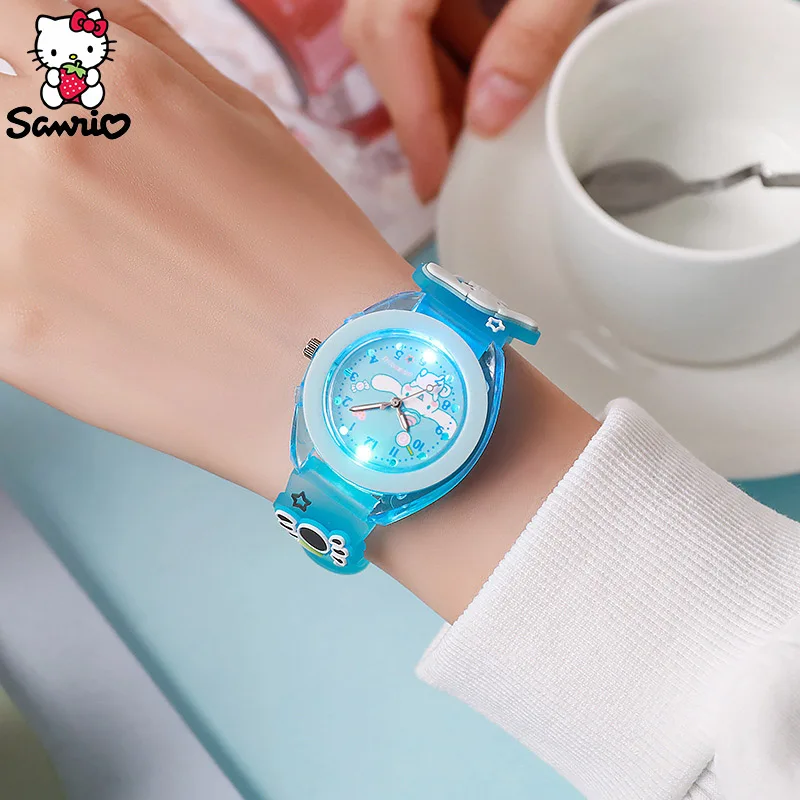 Sanrio Wrist Watch Cinnamoroll Quartz Watchband Y2K Hello Kitty Flash Watches Kuromi Clock My Melody Girl Gift Anime Figure Toy