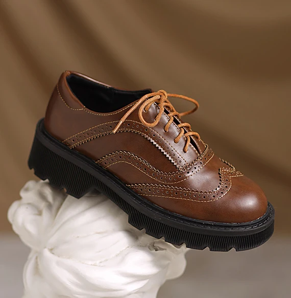 LIHUAMAO  chunky Heel oxford shoes lace up round Toe casual shoes sneaker work Party Dress Shoes thick outsole platform