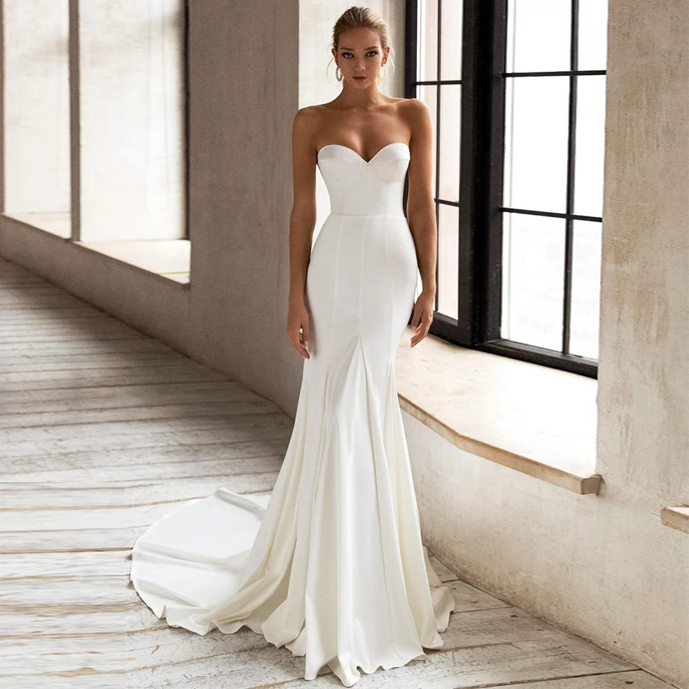 

Mermaid Wedding Dress with Wrap Sweetheart Sleeveless Sexy Wedding Gown Backless Draped Zipper Up Trumpet Modern Bridal Dresses