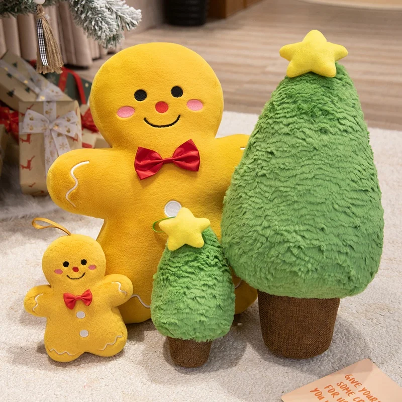 New Christmas Gift Plush Toy Kawaii Ginger Man Christmas Tree Stuffed Doll Cartoon Christmas Cookie Gift Set Cute Holiday Decor