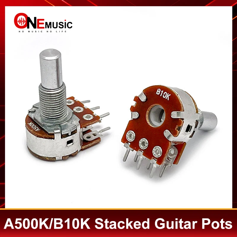10Pcs Stacked Guitar Potentiometer A500K/B10K Double Balance Pots 6mm Rod Shaft Length 20mm Straight Pin Connector Volume/Tone