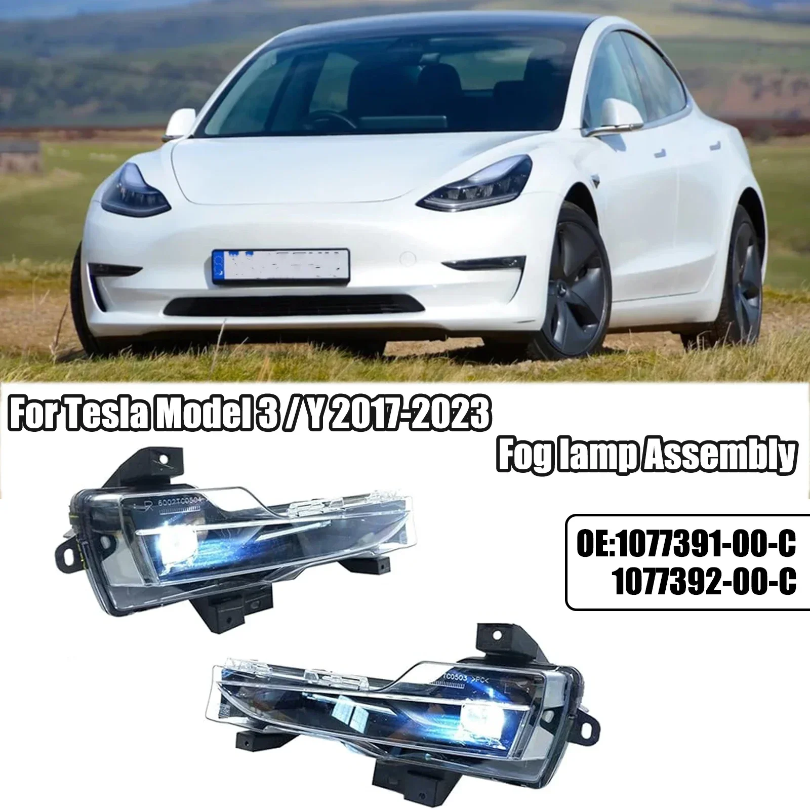 Front Bumper Fog Lights Tesla Model 3 / Y 2017-2023 Asian European version Driving Turn Signal Lamp 1077391-00-C 1077392-00-C