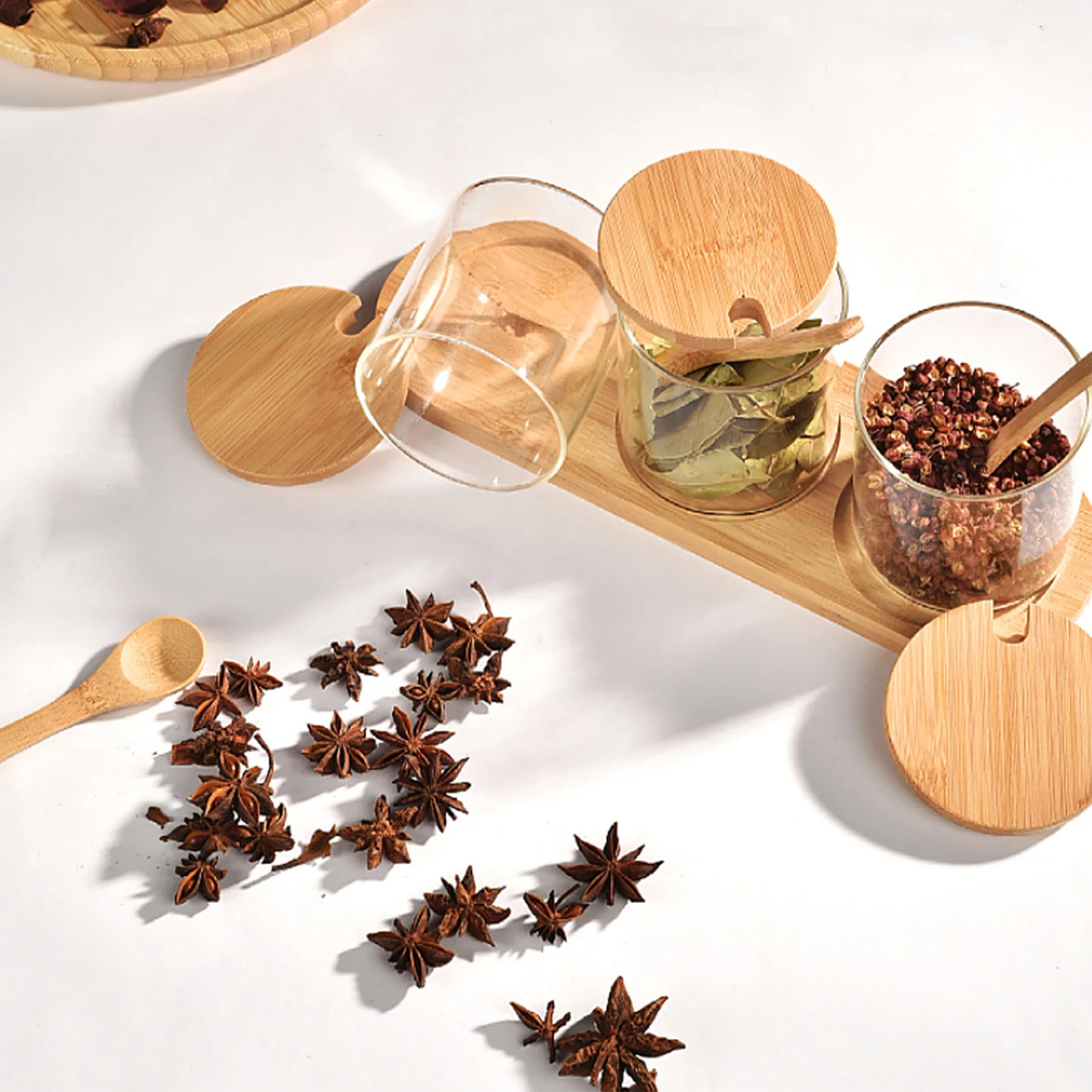 3PCS Glass Storage Jar Salt Candy Cookies Tea Coffee Beans Organizer Bottle Wood Lid Container Jar Food Cereal Kitchen Storage