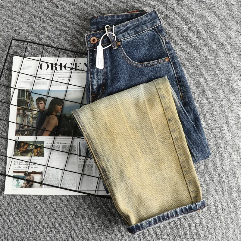 Patchwork Fashion Tie-Dye Jeans for Men Trendy Design Loose Straight American High Street Retro Nostalgic Autumn Long Pants