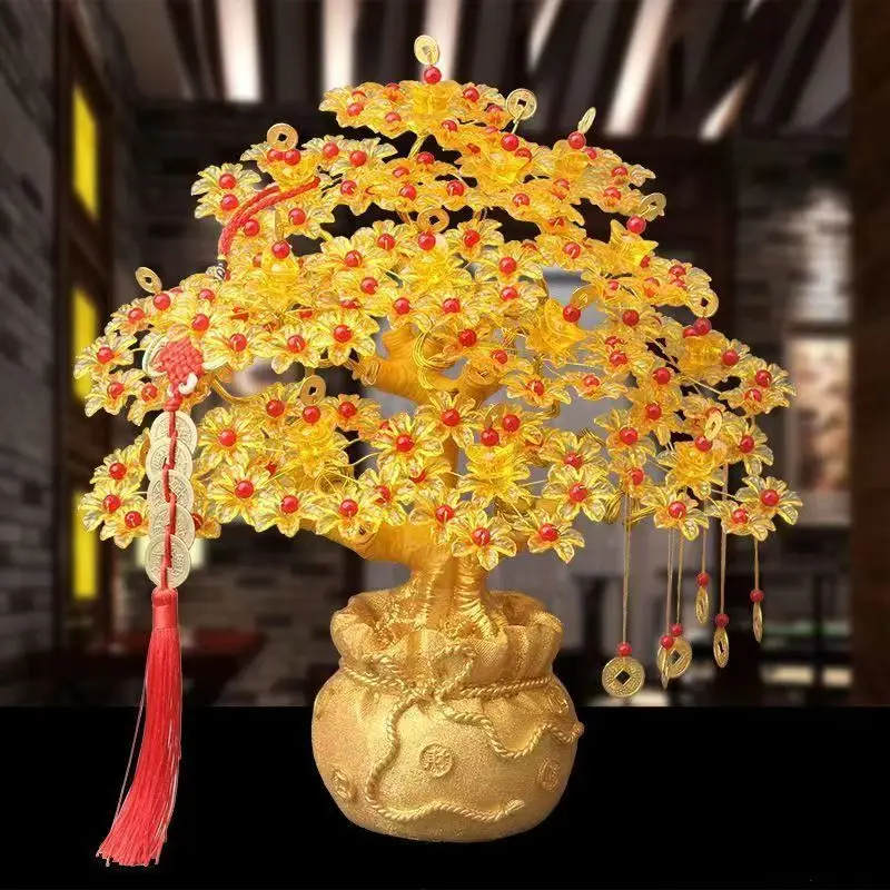 

Дерево богатства Фэн-шуй ручной работы: подвесное денежное дерево из бусин для привлечения удачи, украшение для дома и офиса, настольный декор