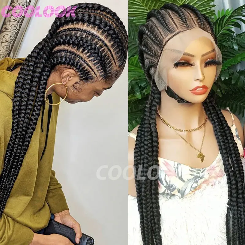 36'' Synthetic Jumbo Braided Wigs Twist Lace Front Wig Full Lace Frontal Cornrow Braided Wigs Afro Black Women Dutch Braided Wig