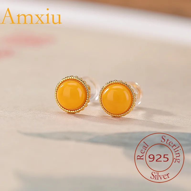 

Серьги Amxiu из стерлингового серебра 925 пробы с янтарным узором в виде зубов, круглые бусины, простые геометрические серьги в винтажном стиле