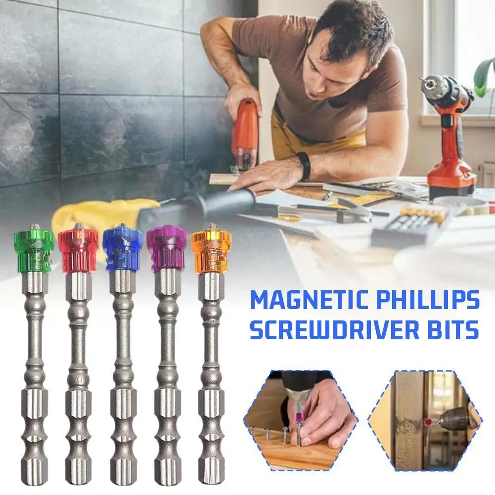 1PCS/5PCS 65mm Non-Slip 1/4 Inch Hex Handle S2 PH2 Magnetic Phillips Screwdriver Head