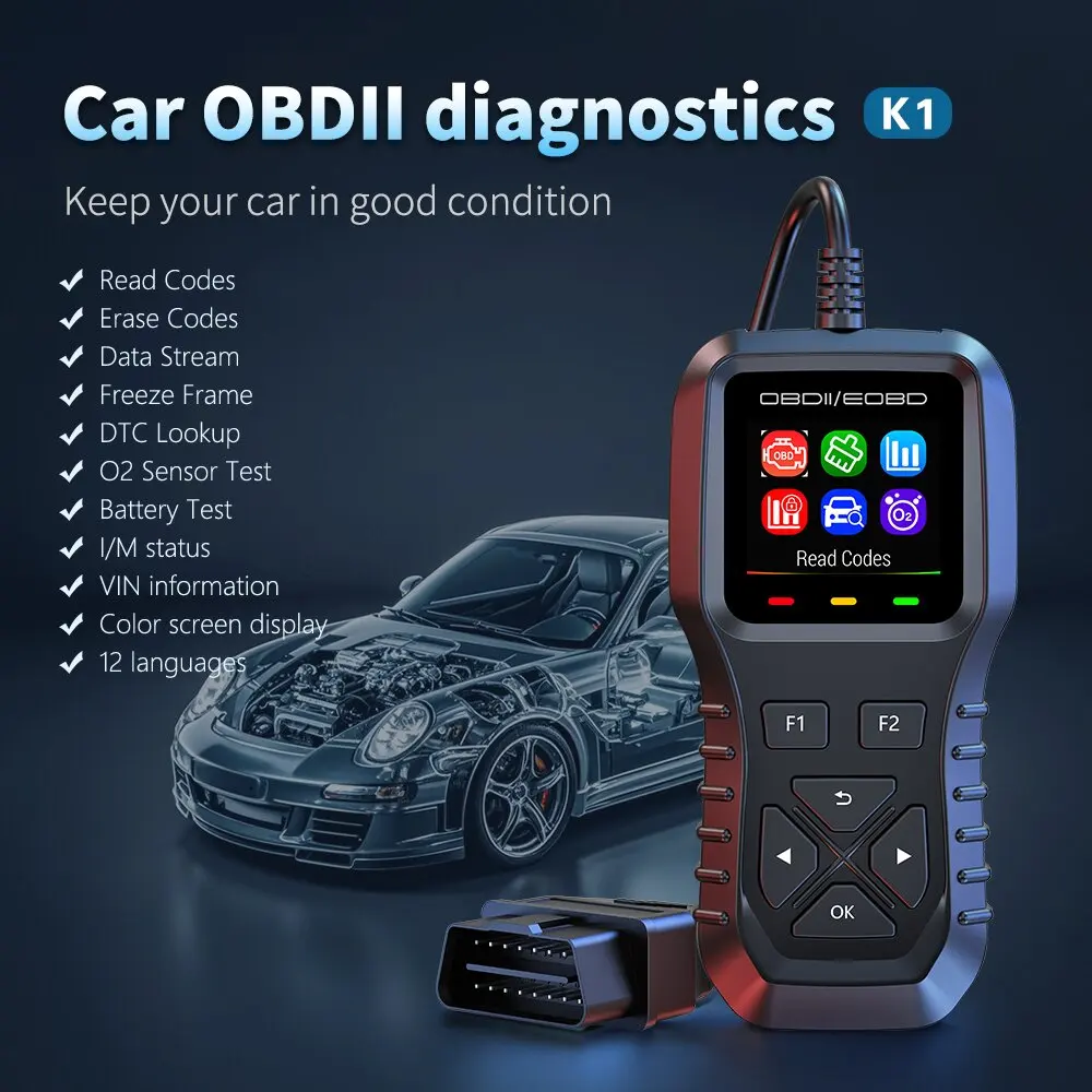 

Suitable for K1 Car OBD2 Diagnostic Instrument Detector OBD Driving Computer Intelligent Decoder Engine Fault Detection