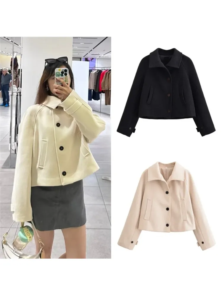 

NERHEFZ женская короткая шерстяная куртка, осенняя женская верхняя одежда с длинными рукавами, женские пальто на пуговицах, женские куртки в стиле ретро