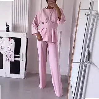 Pure Color Top and Pants Matching Set Casual Jumpsuit Blouse Tops Spring Summer