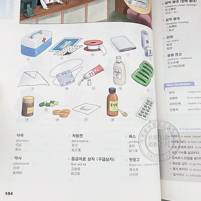 Korean Picture Dictionary with Audio Korean-Japanese-English-Chinese Four Language Visual Learning Book Import