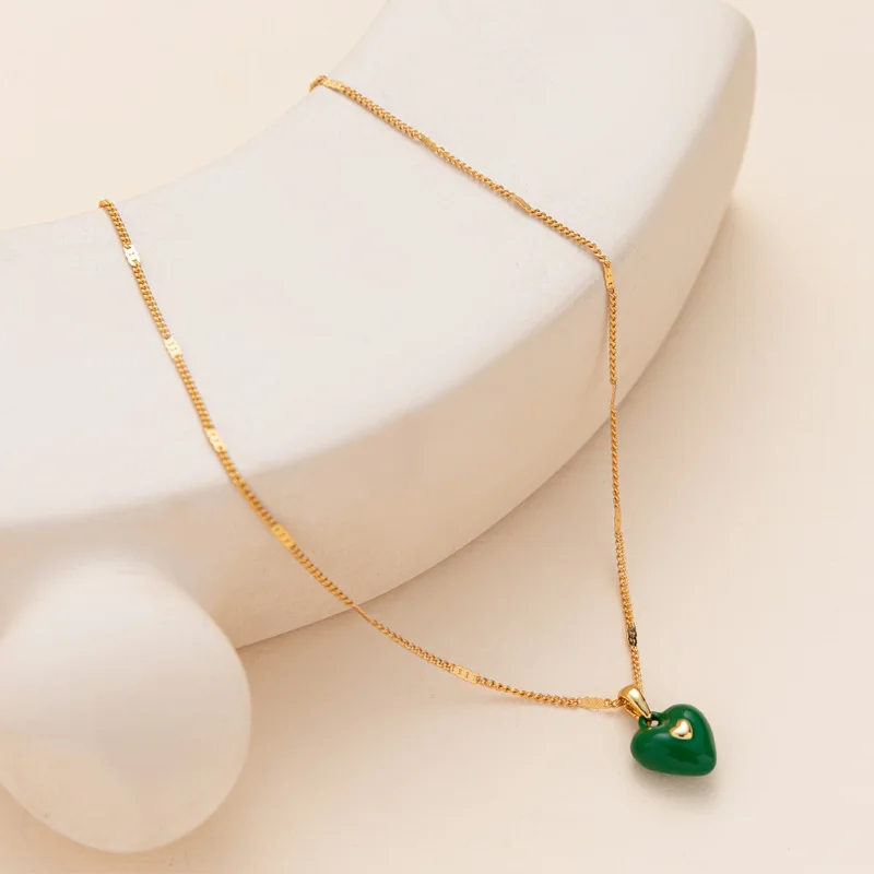 Rylin Peach Heart Design Gold Plated Girl Necklace Red, Green, Black Color Optional Women's Gift