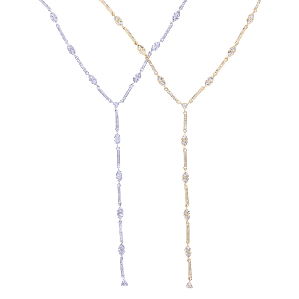 New Geometric Triangular High-quality Shiny Zircon Bamboo Chain Long Y-shaped Necklace Ladies Jewelry Wholesale
