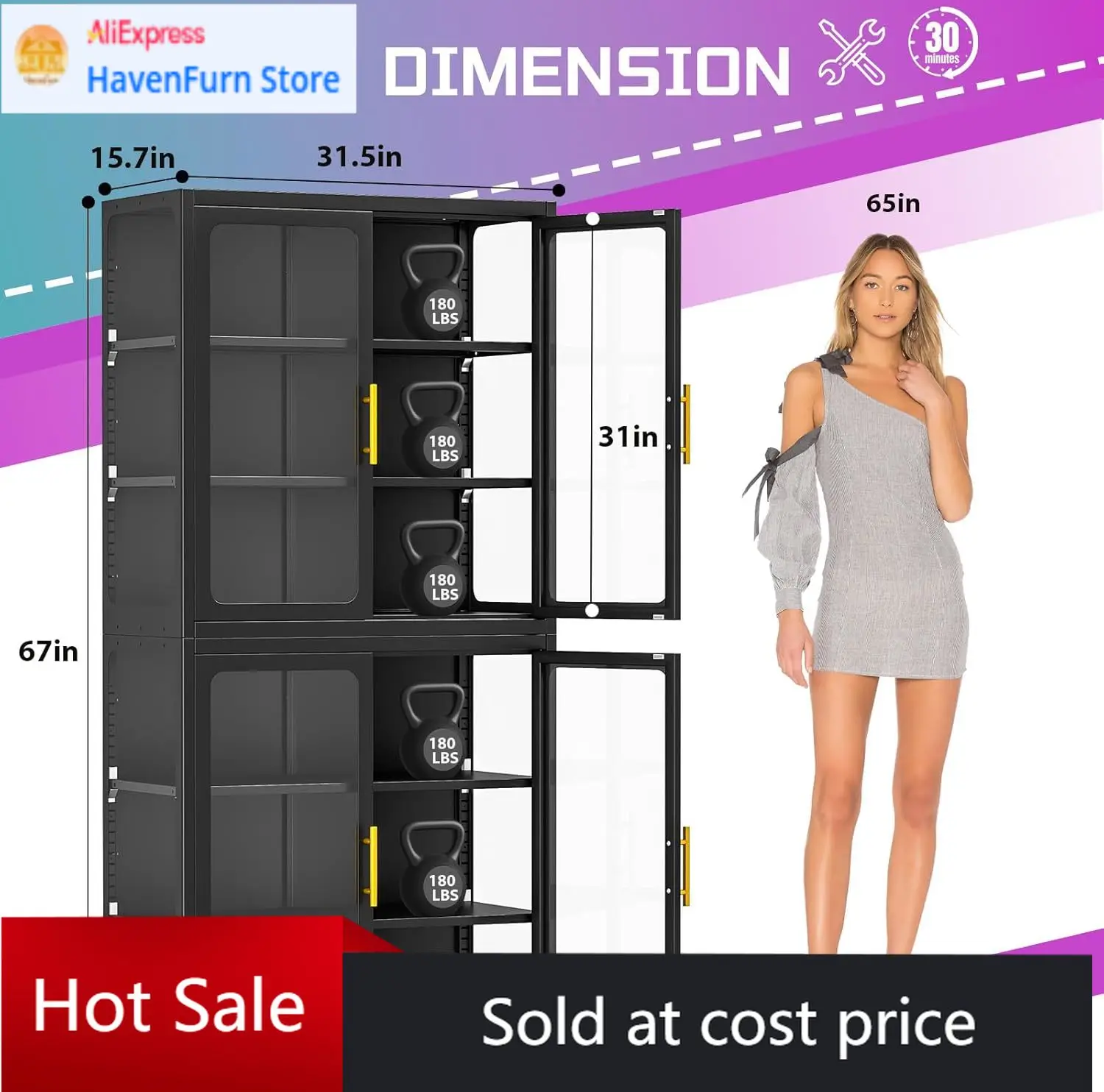 

Activity price67" Display Cabinet with Glass Doors, 4-Tier Curio Cabinet with Many Color Lights for Collectibles, Glass Display