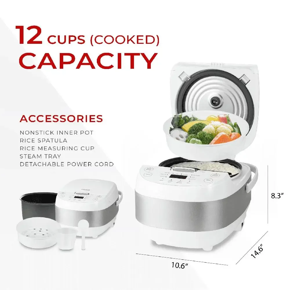 6-Cup Micom Rice Cooker LCD Display Fuzzy Logic 13 Menu Options Nonstick Inner Pot Multi-Functional Smart Technology