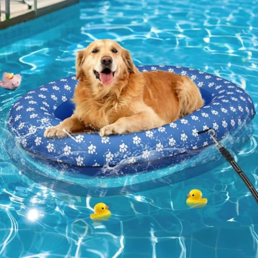 Pool Inflatable Dog Float for Large Dogs, PVC Material, Blue, Up to 180 Lbs Capacity, Foldable and Puncture-Resistant Portable