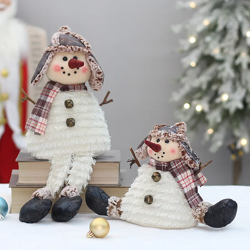 New Christmas decorations Sitting cloth snowman figure pointed hat Top hat straddle vintage doll Creative gift trinket